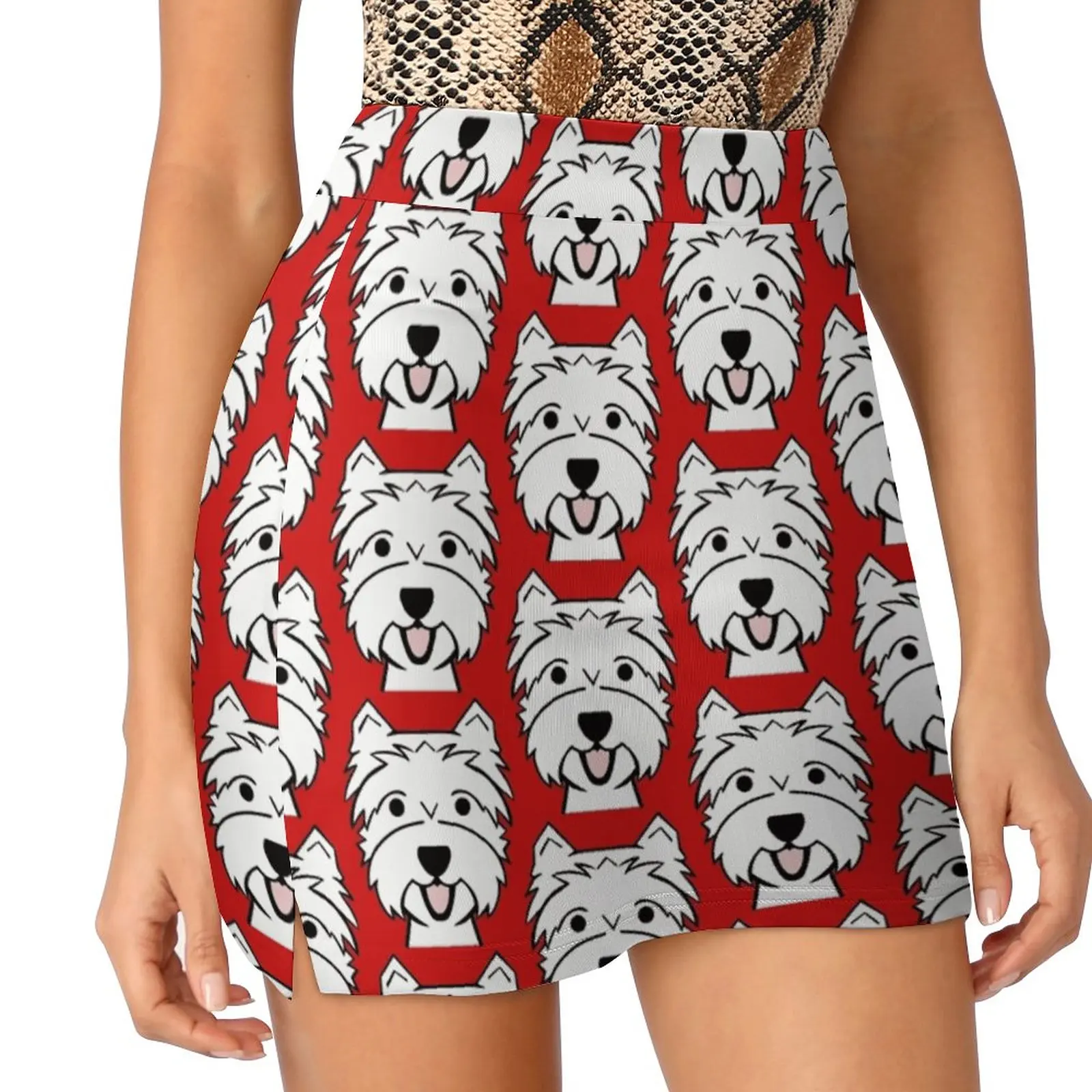 West Highland Terrier-Westies-Westie Dogs-Red Background Korean Fashion Skirt Summer Skirts For Women Light Proof Trouser Skirt