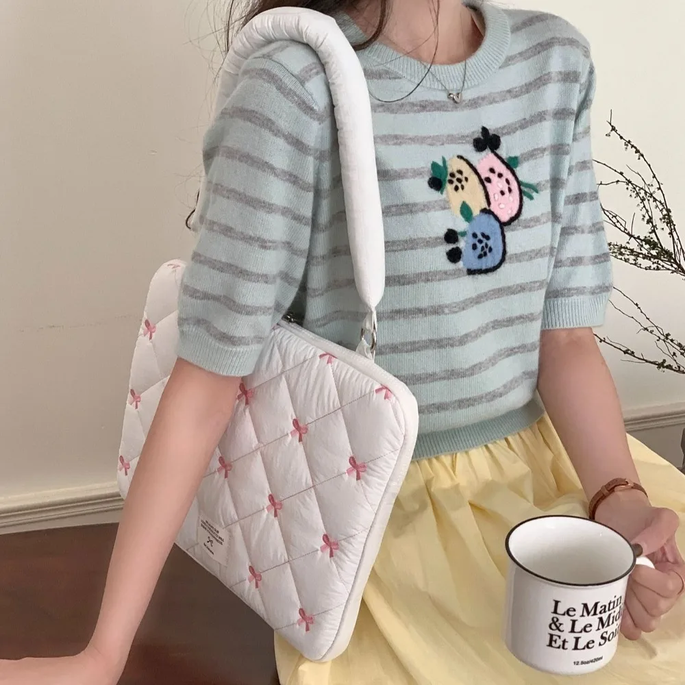 Embroidered Bow Business Briefcases File Folder Handbag Laptop Sleeve Case Bag Large Capacity Shoulder Bag Laptop Bag