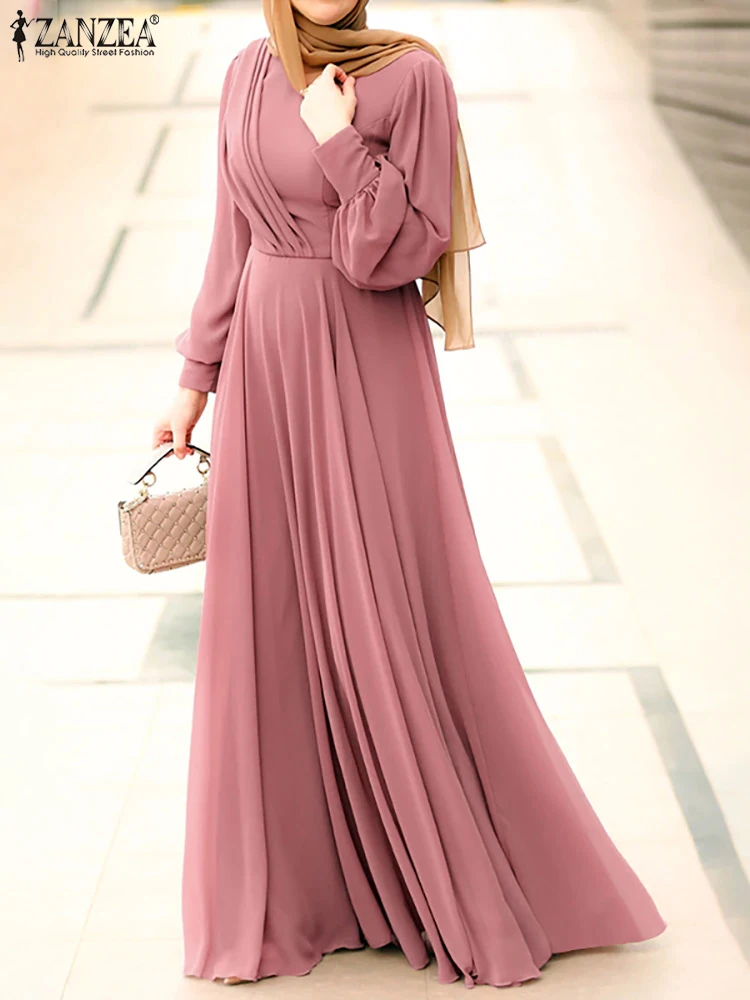 

Women Spring Sundress ZANZEA Vintage Solid Muslim Dress Casual Abaya Marocain Turkish Robe Femme Lantern Sleeve Maxi Vestidos