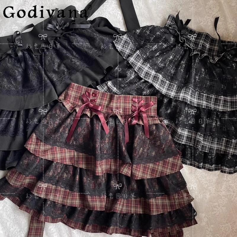 

SC Mini Skirt Autumn New Girls Sweet Cool Slimming Cake Skirt High Waist Slimming Elegant Gothic Style Short Skirt for Women