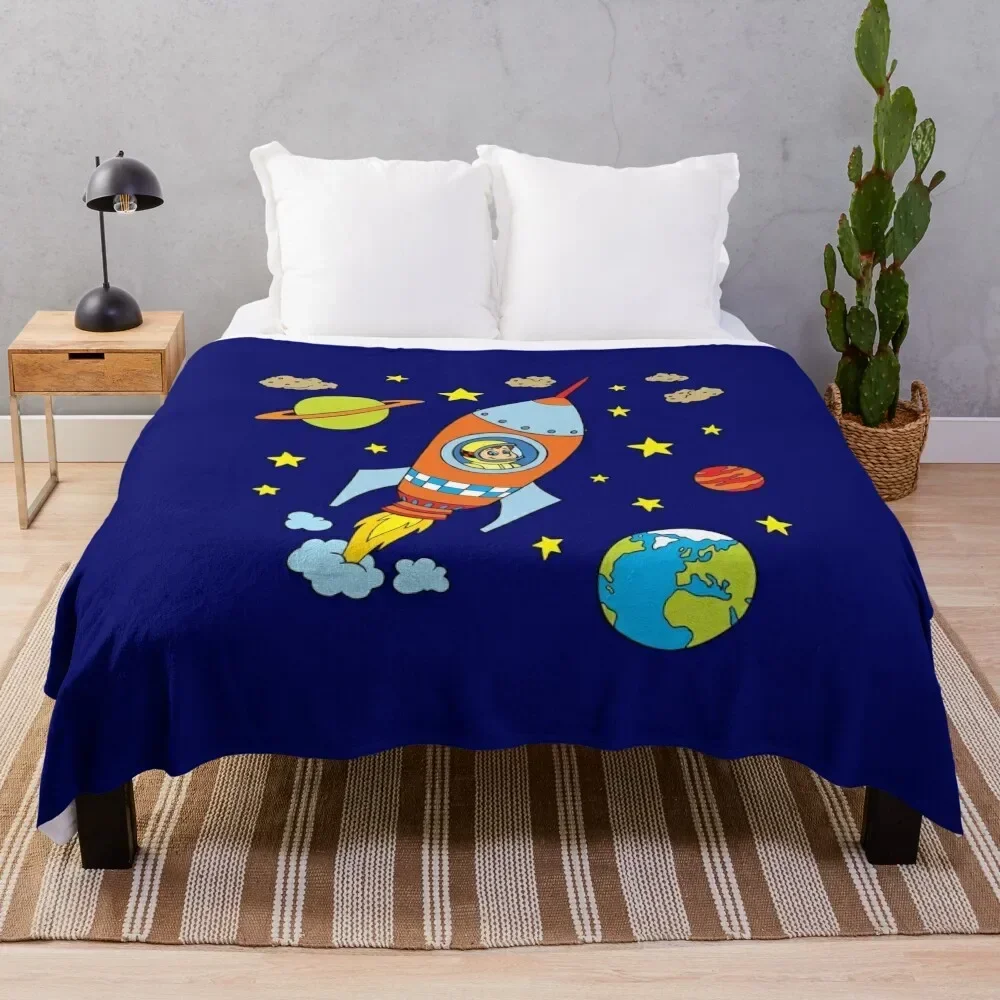 

Space Rocket Moon Rocket Spaceship Astronaut Throw Blanket valentine gift ideas Softest Sofa Decoratives Blankets