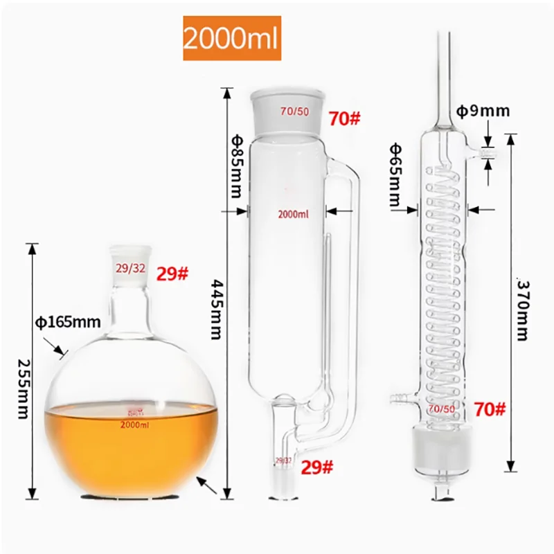 

2000ml Soxhlet extractor glass snake fat extractor laboratory extraction device siphon cylinder fat distillation extraction devi