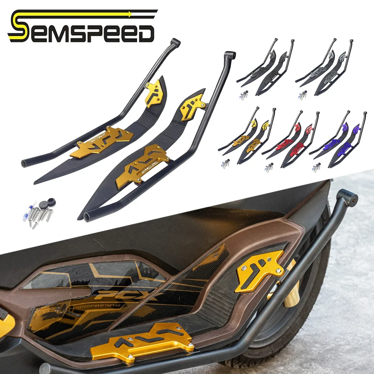 

SEMSPEED For Honda PCX160 2021-2022 2023 CNC Motorcycle Front Footrest Foot Pedal Plate Mattings with Iron Protective Rod Bumper