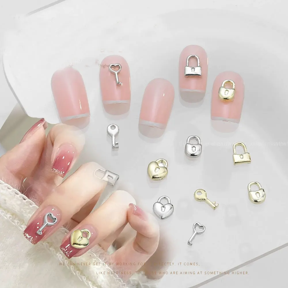

50pcs Alloy Chaebol Gold Lock Nail Art Charm 3D Love Key Gold Silver Lock Buckle Nail Decor Parts DIY Japanese Lock Nail Accesso