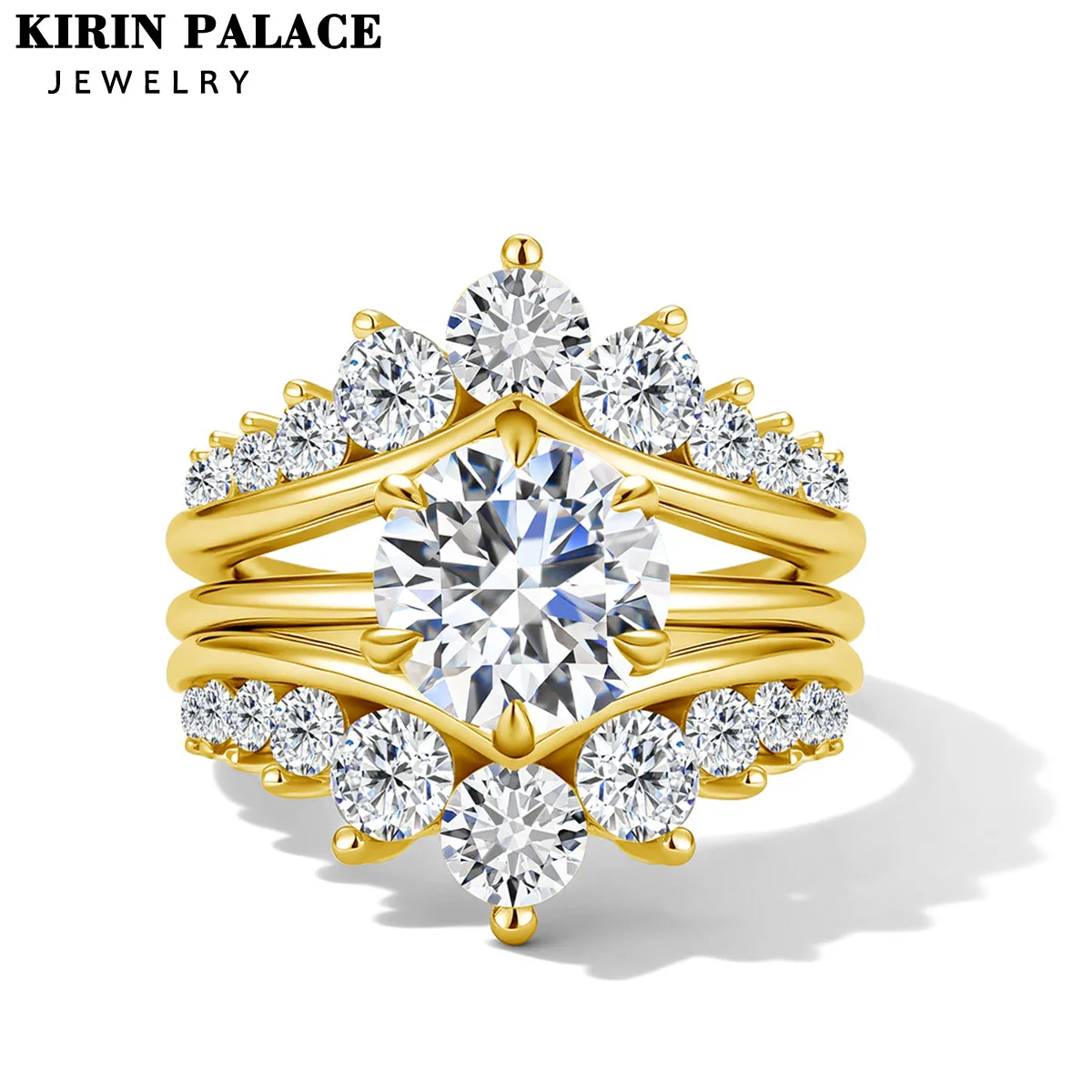 

Кольцо из стерлингового серебра 925 пробы с муассанитом круглой огранки, 2 карата, двойное кольцо с позолотой 18 карат для женщин, модные ювелирные изделия для помолвки, подарки