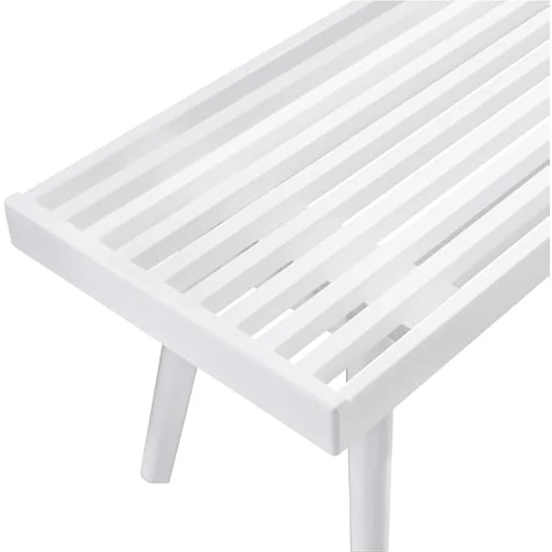 l Furniture Larwich Banco de ripas de madeira maciça, 56,30 polegadas de comprimento, branco