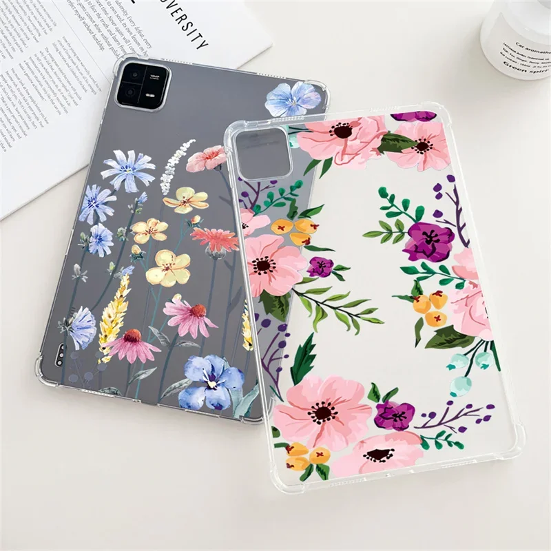 Case For Xiaomi Pad 6/6Pro 5/5Pro Tablet Anti-fall Silicone Clear Cover For Redmi Pad SE 2023 11 inch 10.6 Flower Pattern Cases