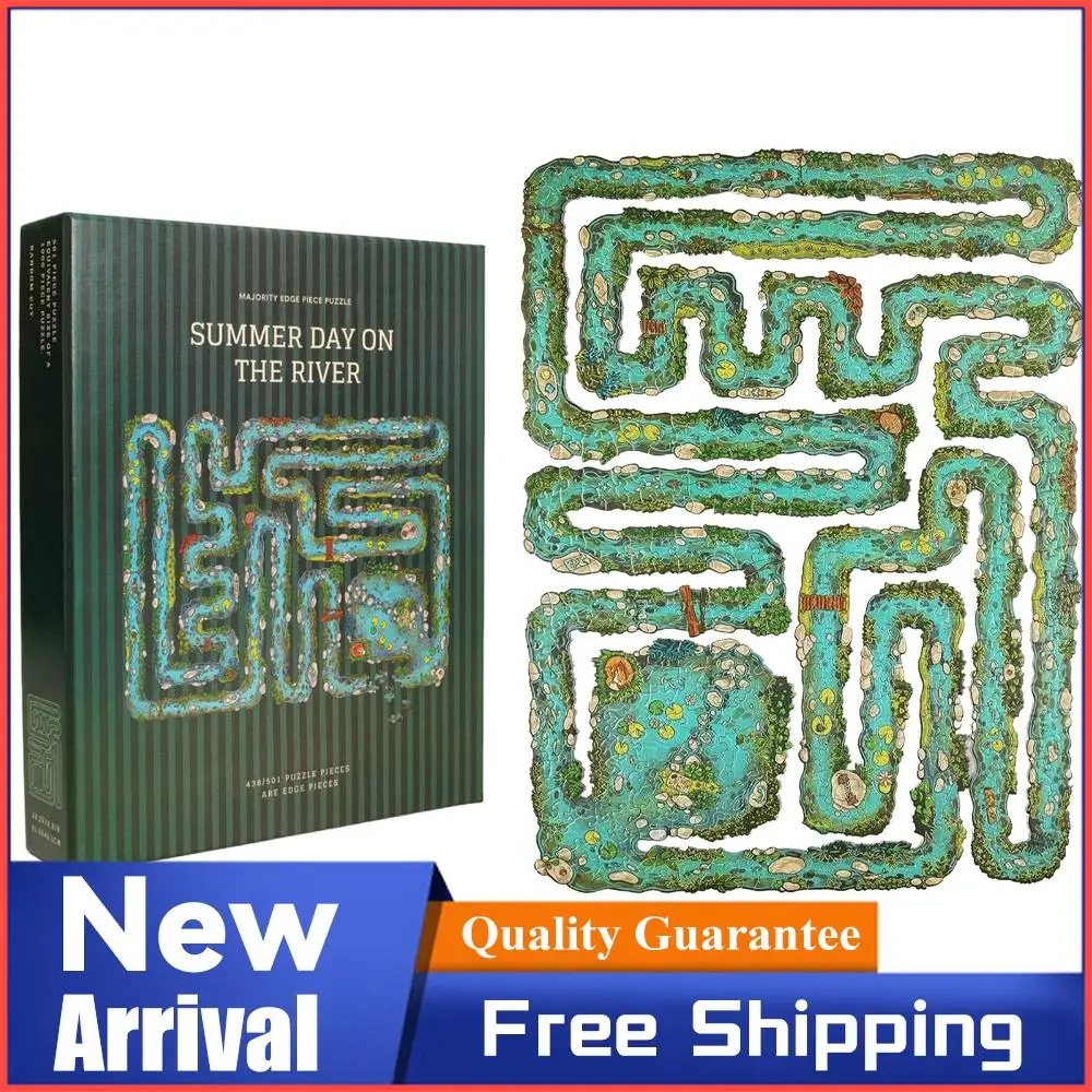 New Creative All Edge Jigsaw Challenge Green 501 Piece Summer Day on The River Edge Puzzle Home Ornaments Desktop Decorations