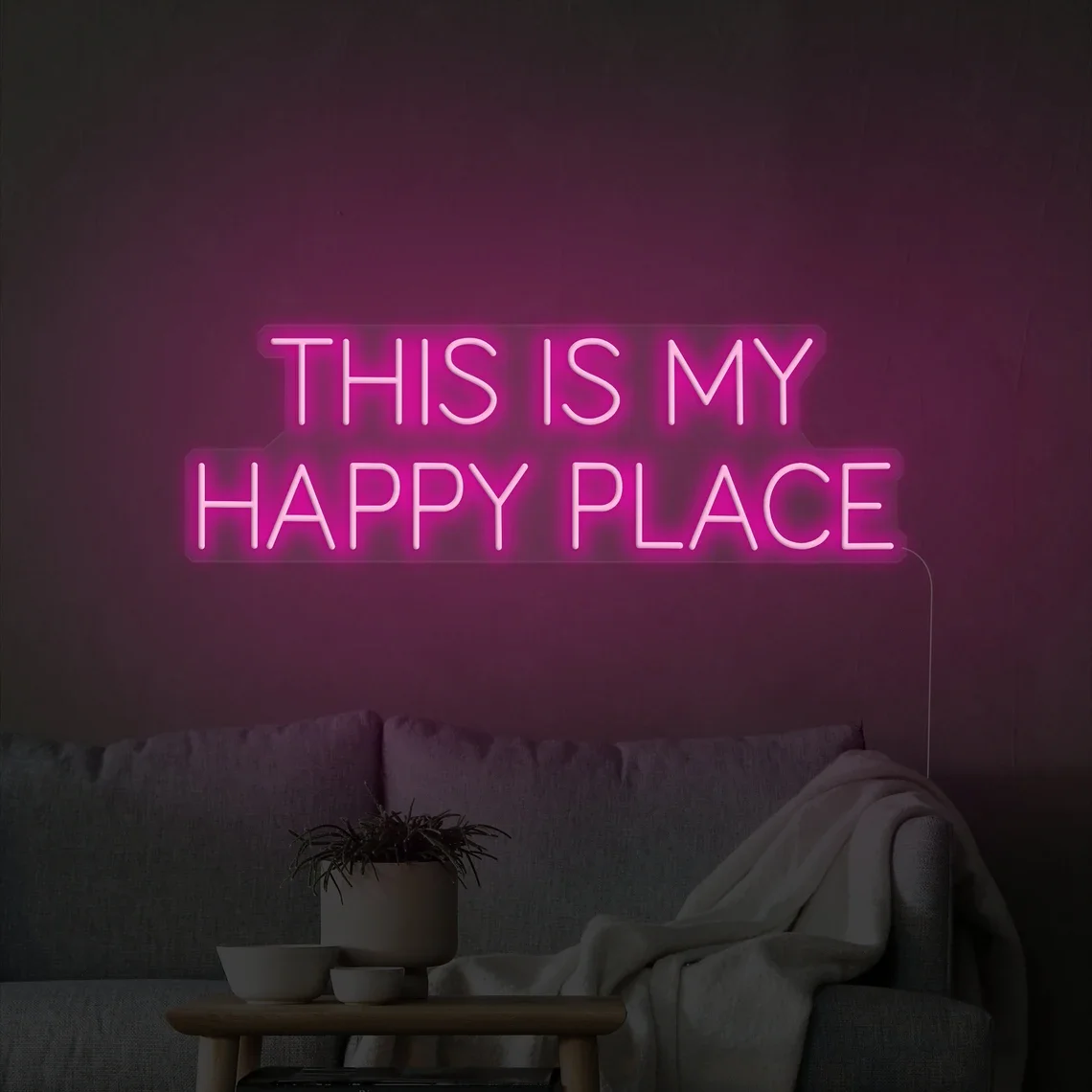 Letrero de neón de This Is My Happy Place para dormitorio, sala de estar, decoración del hogar, estudio de oficina, luces de pared, letrero de luz Led, arte de pared de neón