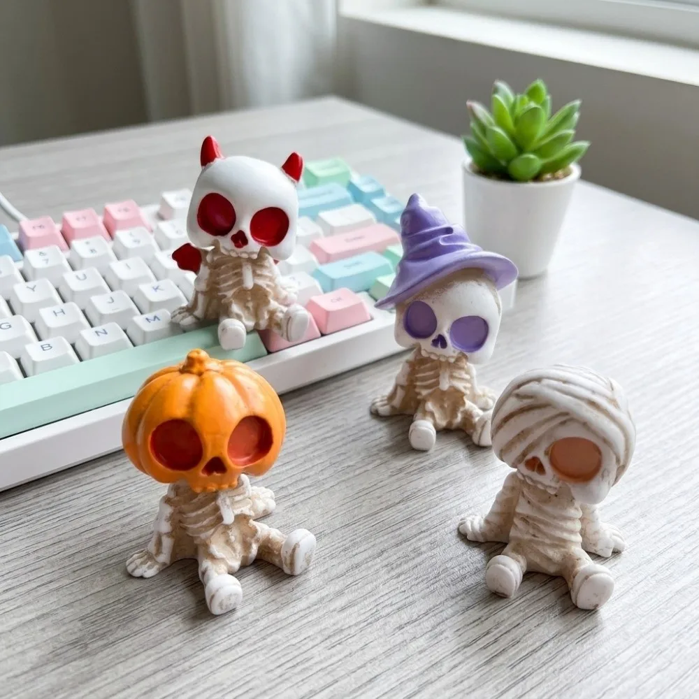 4pcs/set Resin Material Halloween Figurines Pumpkin Mummy Ghost Collectible Skeleton Ornaments Cute Design Spooky