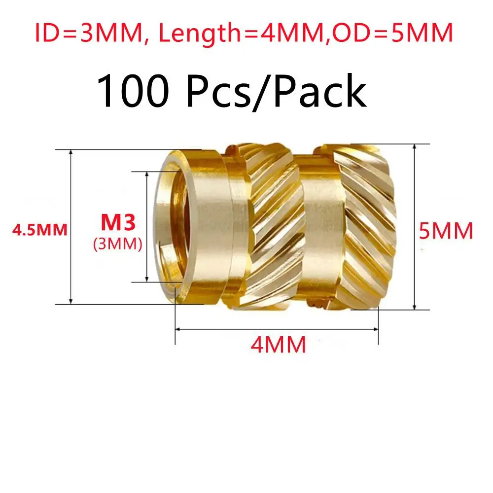 100Pcs M3 Threaded Heat Insert Embedment Nut Knurled Brass M3X4X5 For 3D Printer Voron 2.4 And Others