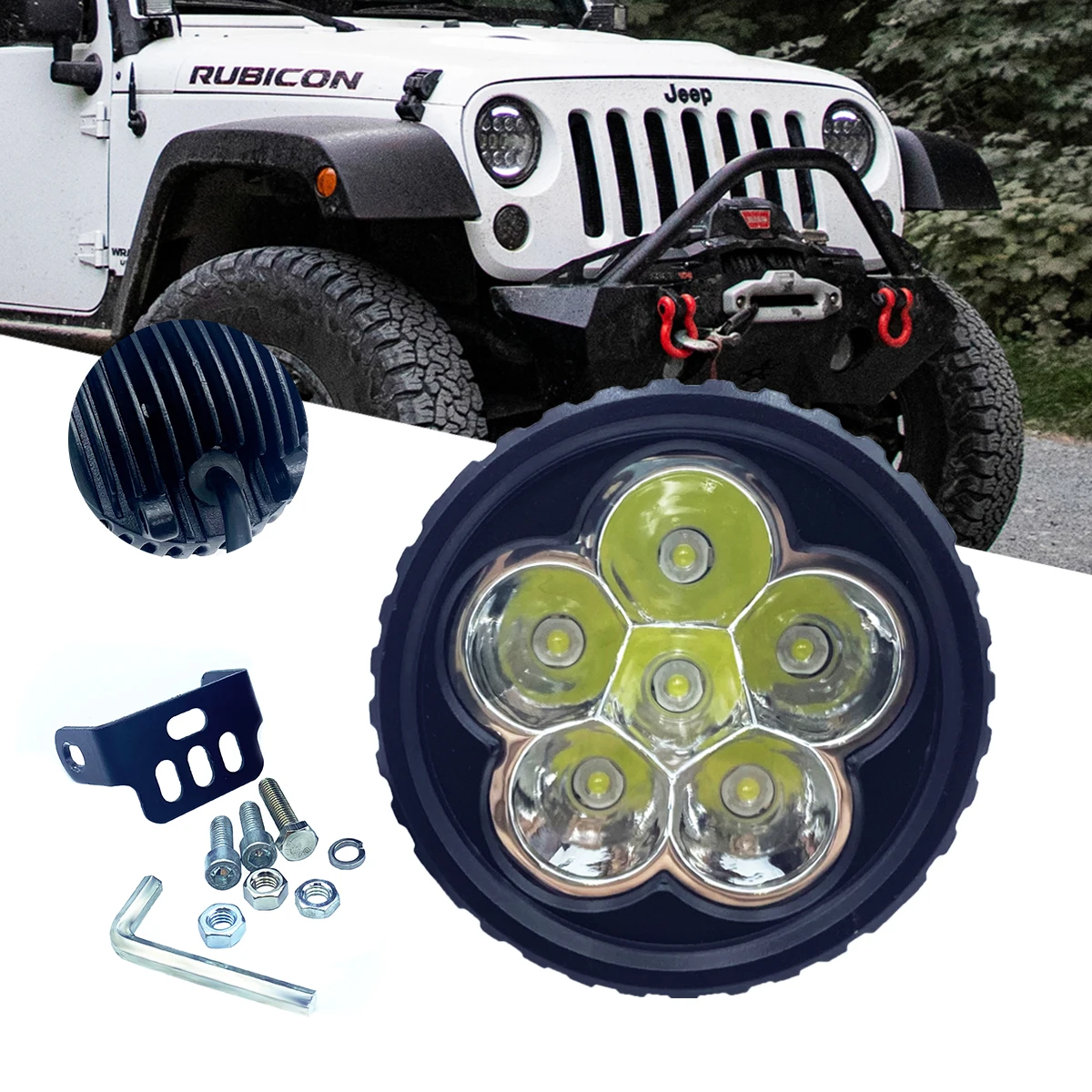 18W Round Led Projector Work Lights Off-road Driving Fog Lamp Pod for Jeep SUV ATV Boats Cars Trucks 4x4 Waterproof 12V