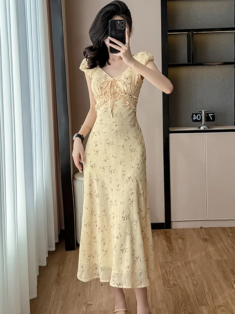 Sommer Boho Stickerei Floral Casual Langes Kleid Frauen Kurzarm V-ausschnitt Urlaub Kleid 2025, Koreanische Elegante Bodycon Party Kleid