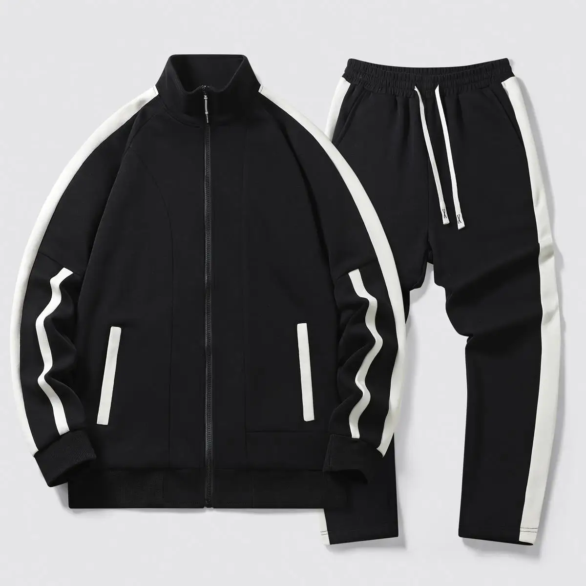 2025 Fall Casual Sports Set men 2 Piece Lapel Jacket Straight Leg Elastic Waist Pants Outdoor Activewear Hoodie Sweatpants