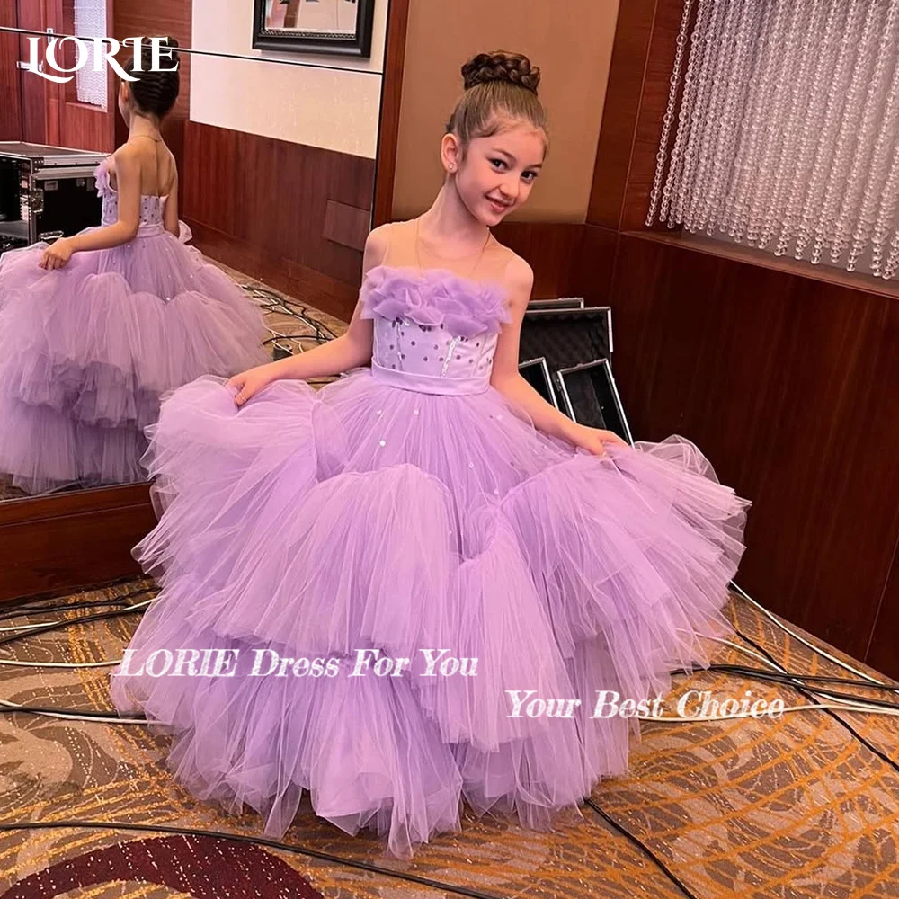 LORIE Baby Toddler Pleats Sleeveless Flower Tulle Bow A-Line Tutu Twirly Babydoll Flare Ball Gown Princess Flower Girl Dress