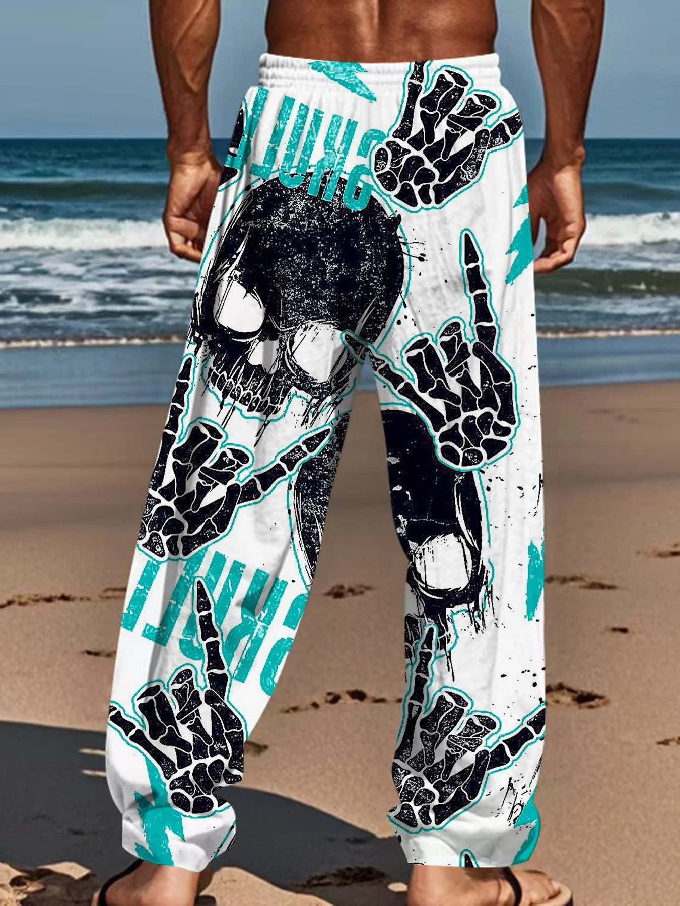 Neu eingetroffen: Gothic Tribal Skull Unisex Straight Leg Hose mit abstraktem Dornenmuster, dunkle Streetwear für Club, Alltag und Freizeit – Detail 8