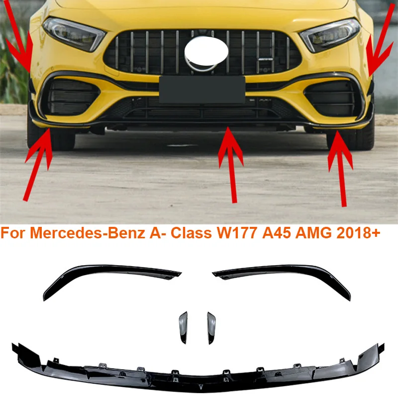 For Mercedes-Benz A- Class W177 A45 AMG 2018 + Front Bumper Front Air Knife Sports Air Force Kit Air Knife lower guard protector