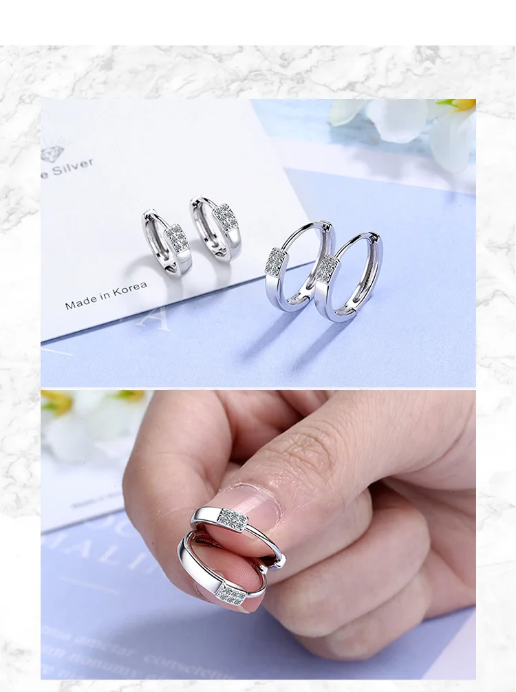 Luxury Stamp 925 Sterling Silver Fashion White Zircon Charm Hoop Earring For Fashion Women Wedding Party Jewelry