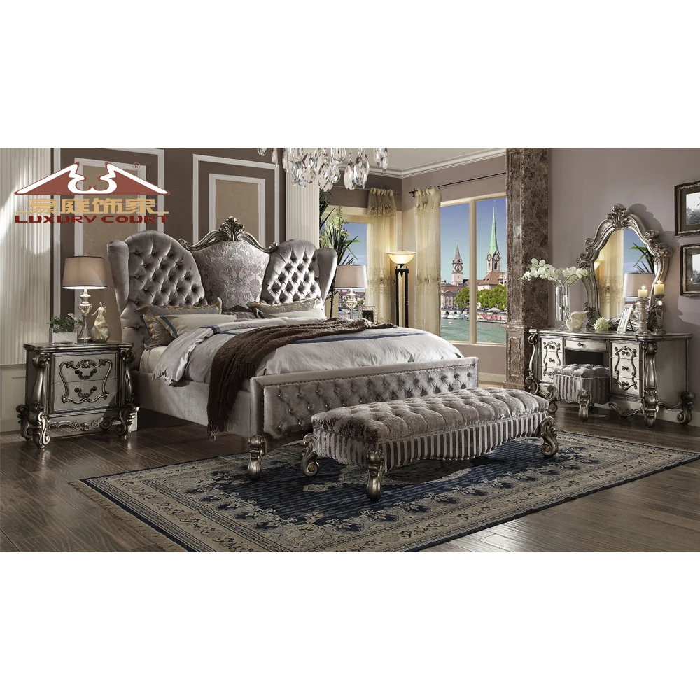 Luxury Bedroom Furniture Sets White Frame King Size Beds Royal Style