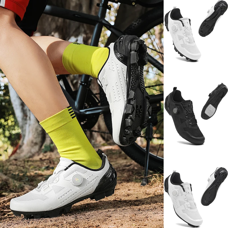 

Cycling Shoes Road Bike Men White Breathable SPD Self-Locking Cleat Racing Road Bike Shoes Women Flat MTB Bicycle Sneakers