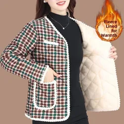 2024 New Women's Cotton Jacket Winter Short Fleece Lined Warmth Outerwear Fashionable Mid-aged Youths Coat Casual Style round...