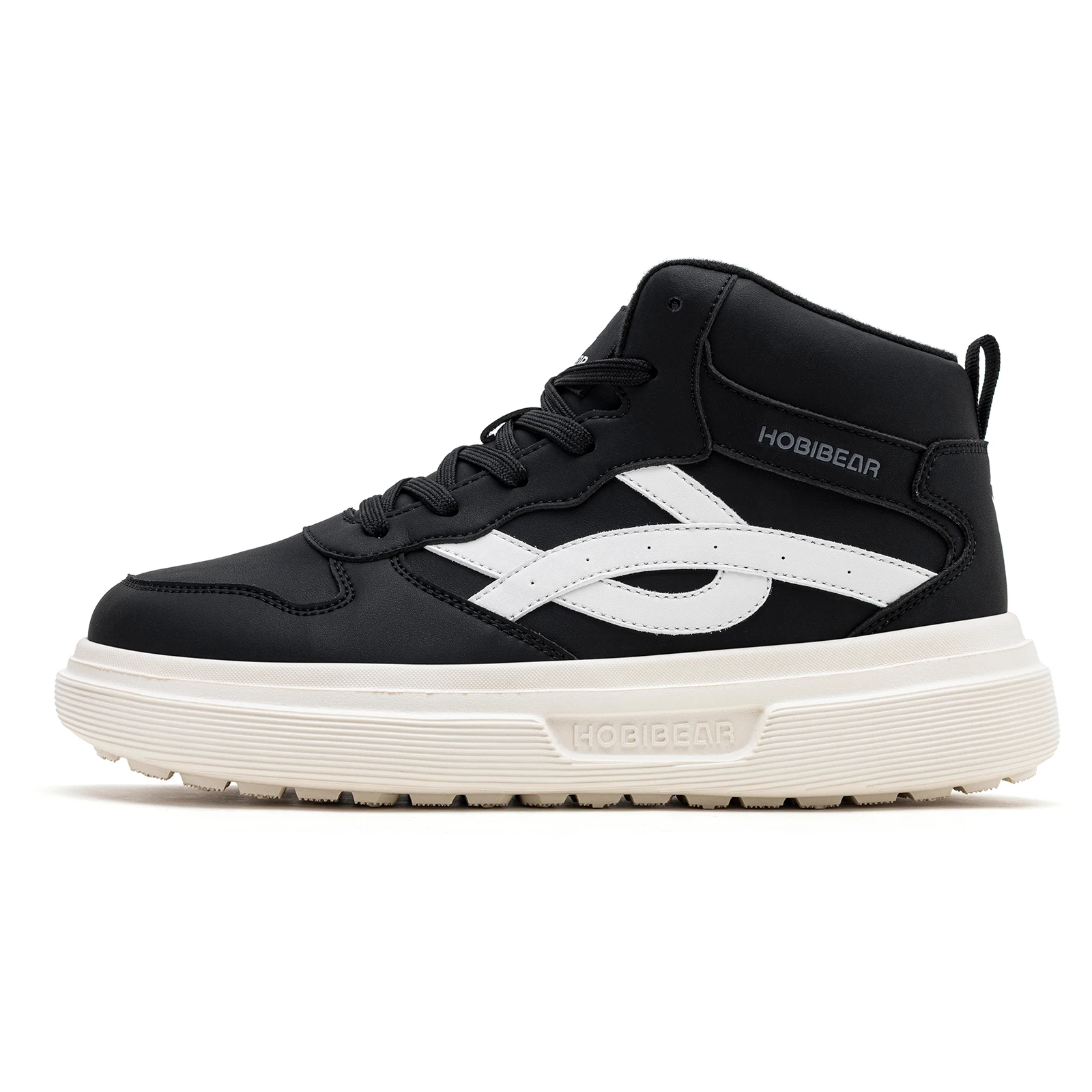 HOBIBEAR Men Winter Warm Fleece Lined Artificial Leather Chunky Sole Retro Lace-Up High Top Casual Sneakers