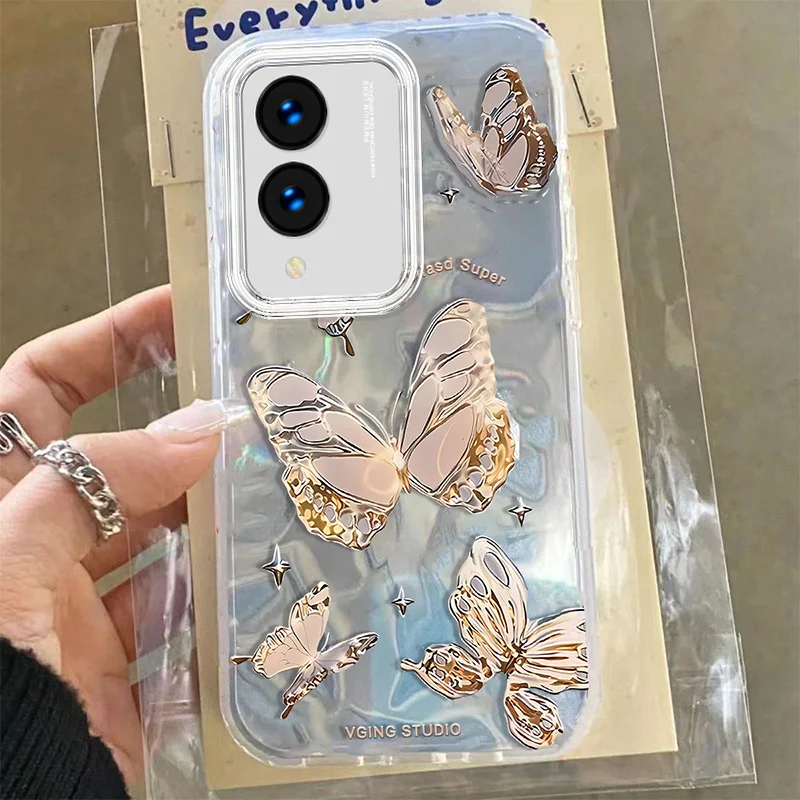 Laser Drawing Butterfly Cartoon Case For Vivo Y28 Y17S Y03 Y18 Y18E Y28S Trendy Floral Ripple Glitte Girl TPU Phone Cover Cases