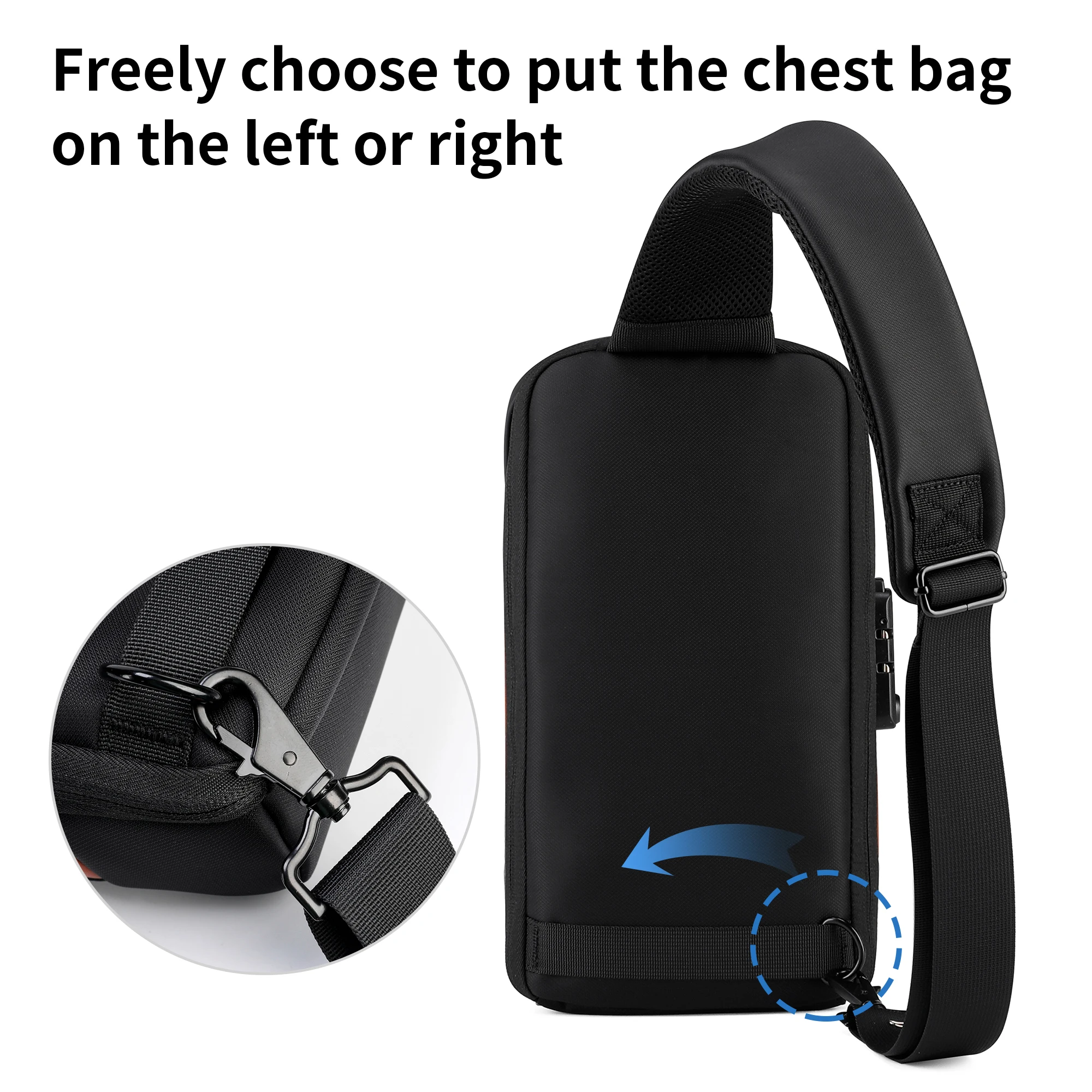 Kingsons Men\'s Chest Bag Password Lock Anti-theft Biker Bag Leisure Outdoor Travel Waist Bag Shoulder Crossbody Sports Backpacks