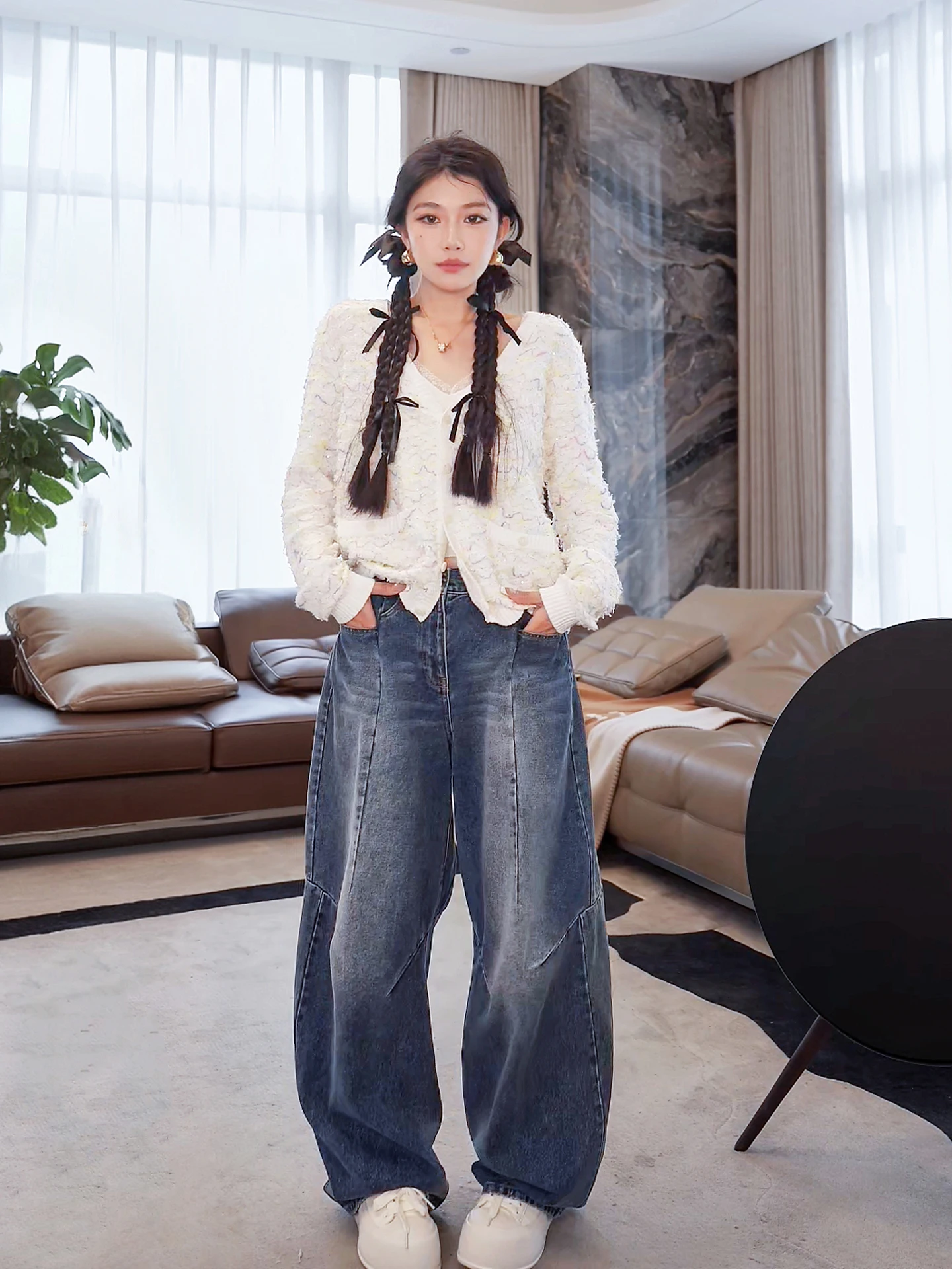 

ME Gold Tead Highlighted Small Fraance Open Cardigan 00% Cotton Luxury Hand Sewn Sequin Faionable Sweater MESA028