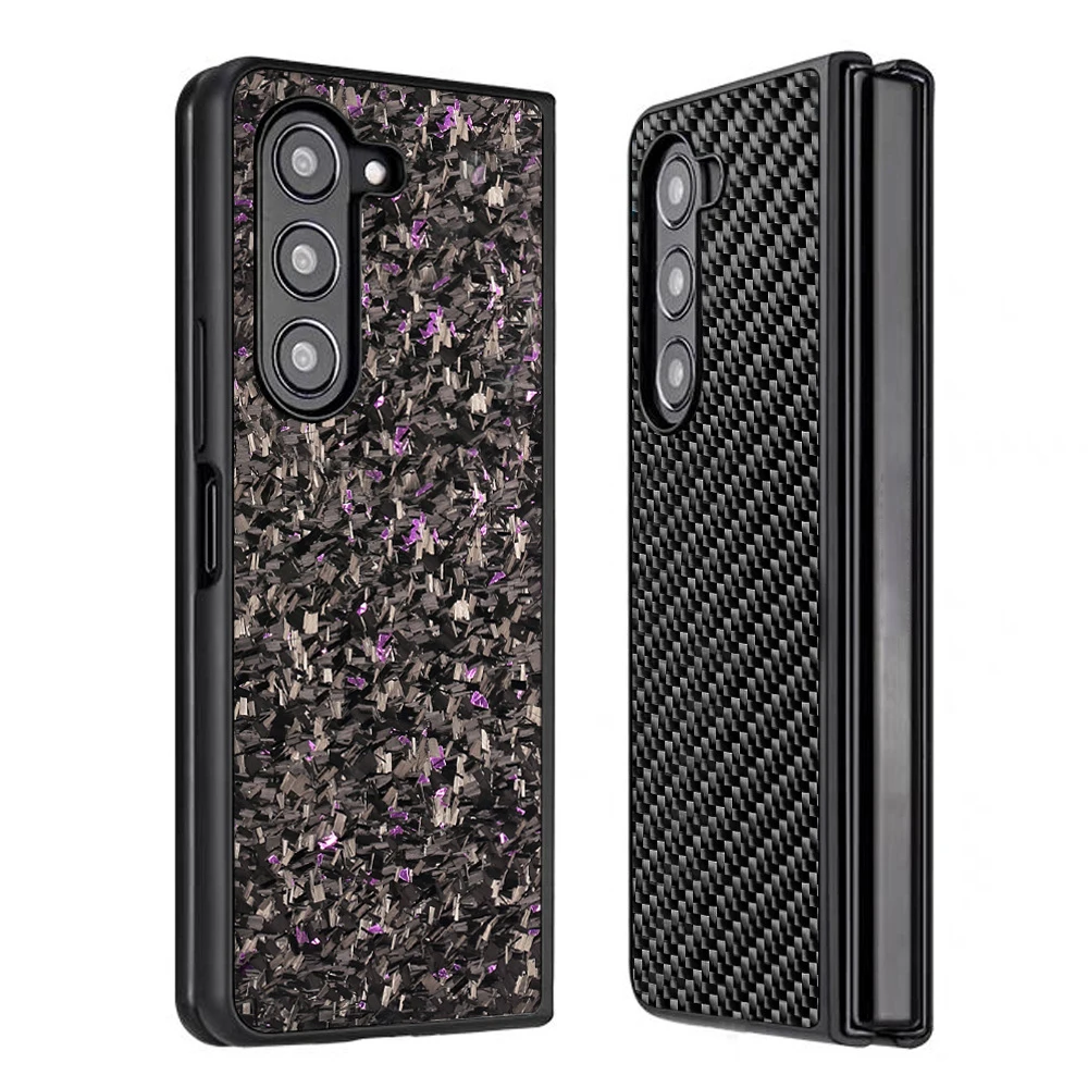 Ultra Thin True Carbon Fiber Folding Case For Samsung Z Fold6 5g Silicone Soft Bezel Galaxy Z Fold5 Checkered Protective Case