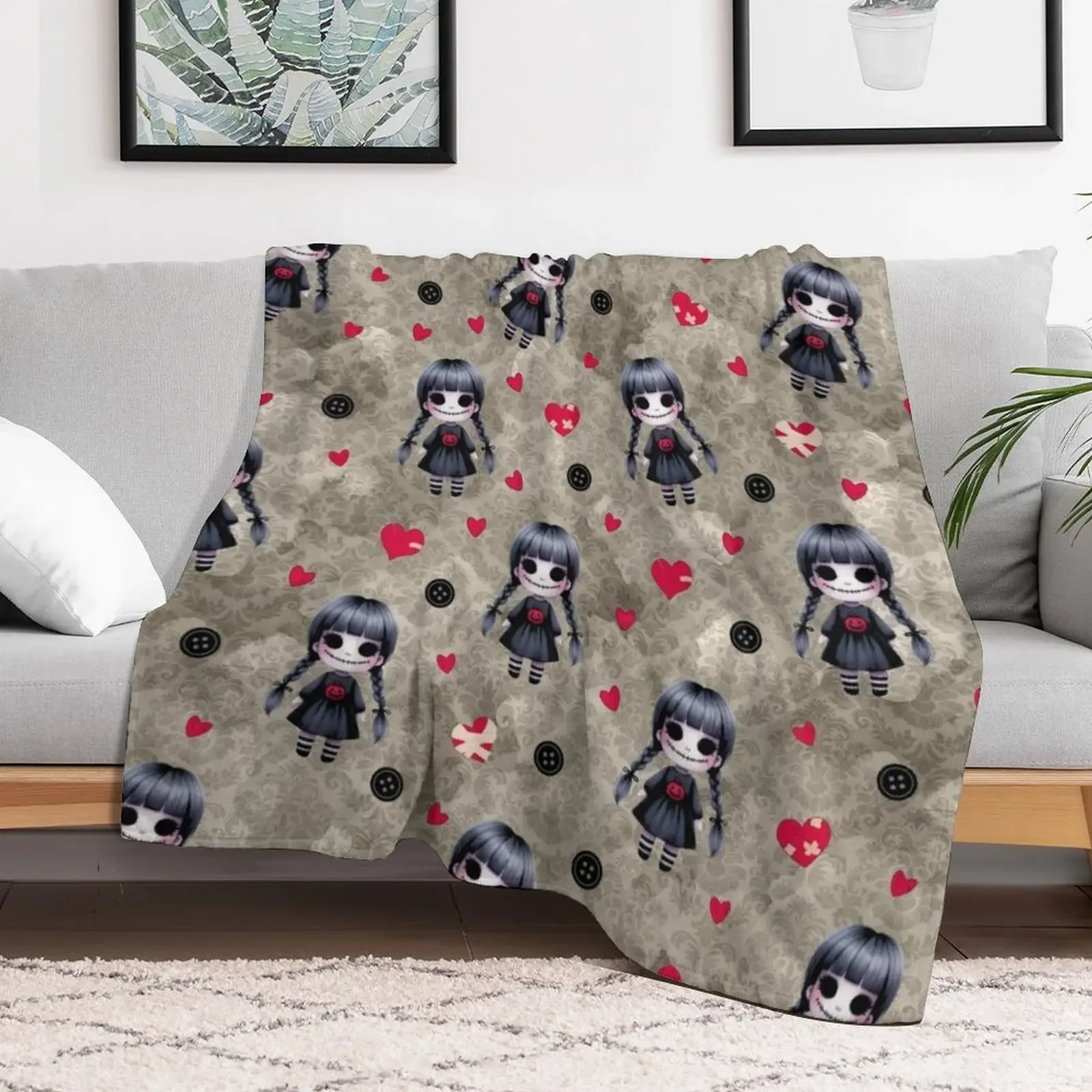 Spooky Voodoo Doll Pattern Throw Blanket Flannel Blankets For Baby Hairy Camping Blankets