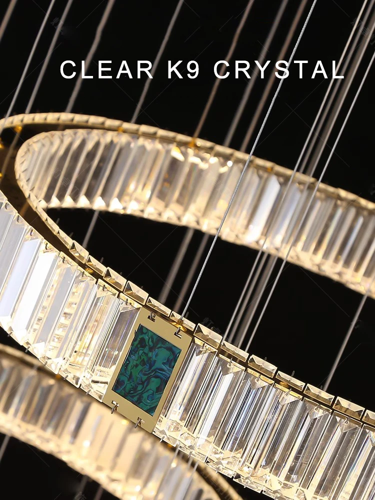 Large Multiple Rings Crystal Pendant Light Villa Duplex High Ceiling Light Fixture, Dimmable Luxury Round Pendant Lamp Foyer