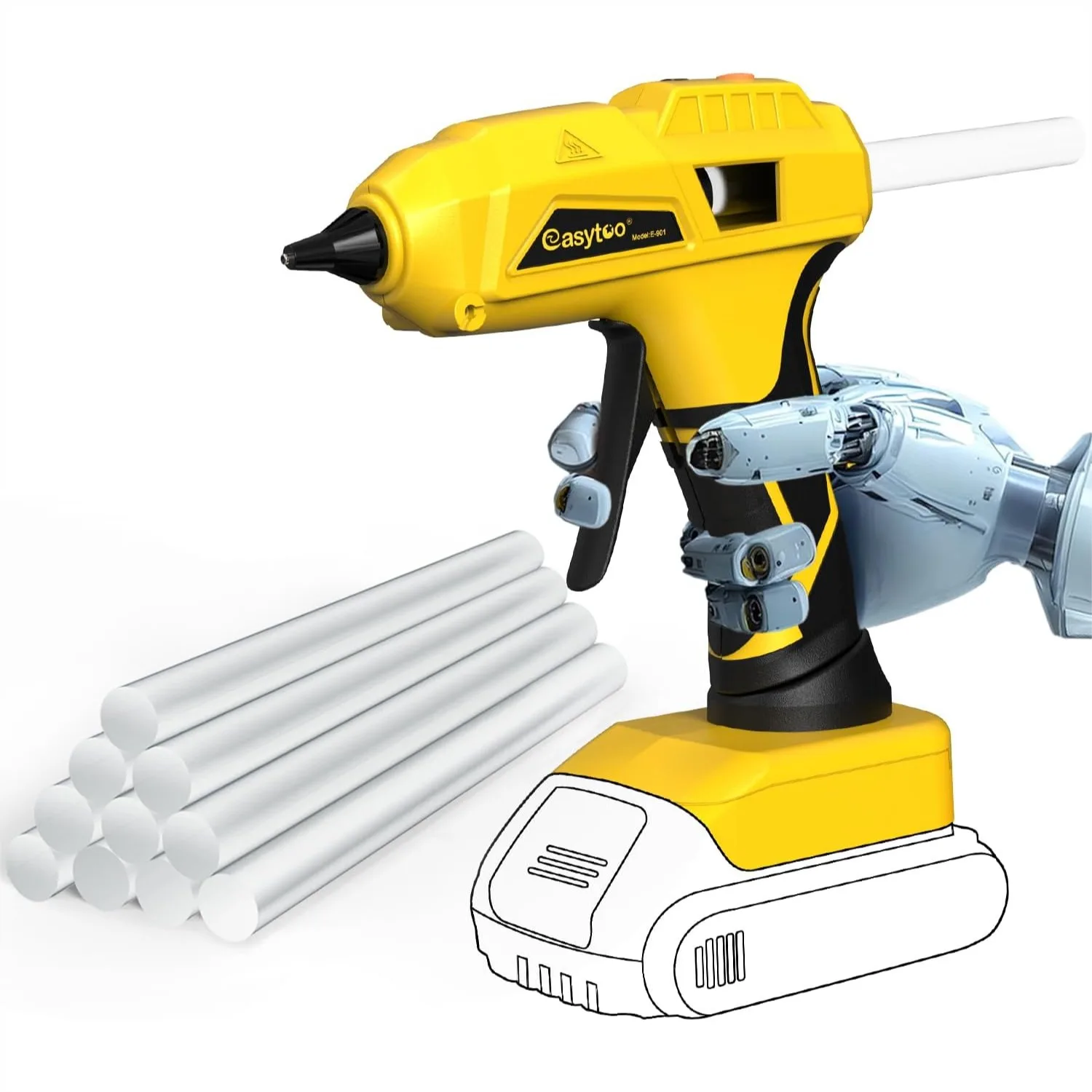 

Cordless Hot Glue Gun for DeWalt 20V Battery, Quick Heating Glue Gun with 10 Glue Sticks for Crafts & DIY