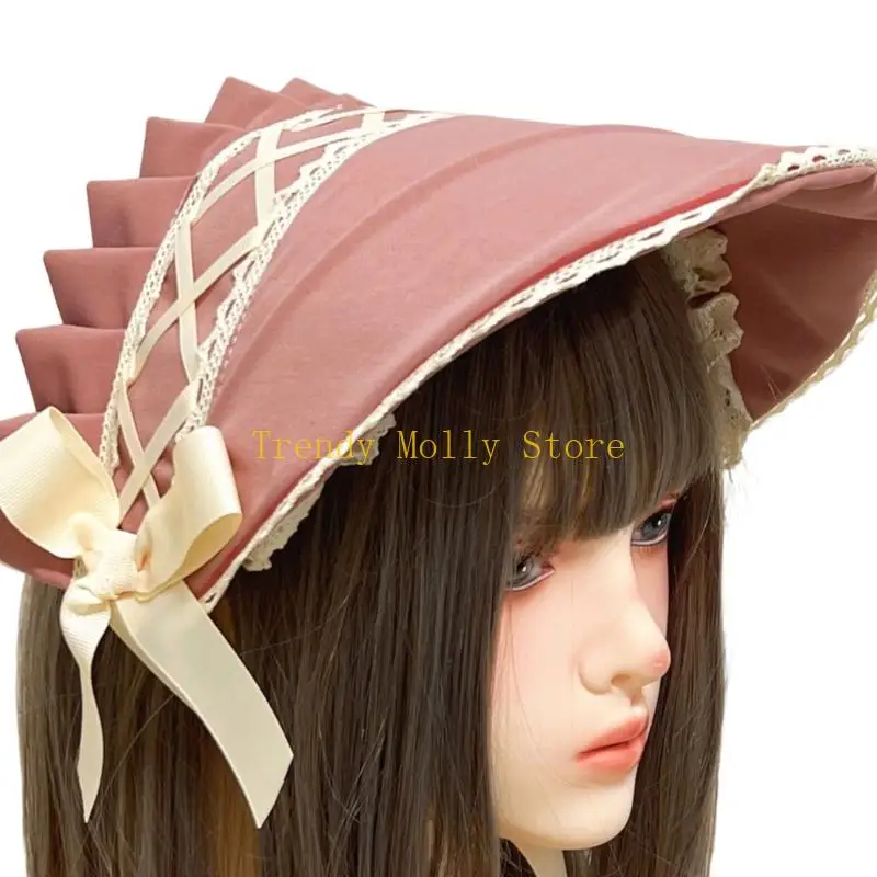 N5KB エレガントなレースアニメ帽子通気性リボンちょう結びデザインボンネット帽子ティーパーティー用