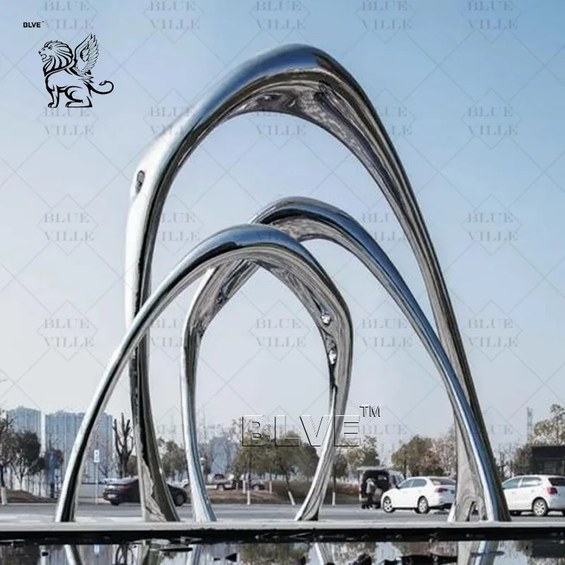 BLVE Large Size Modern Art Outdoor Decoration Ship Statue Metal Art Abstract Stainless Steel Sailboat Sculpture