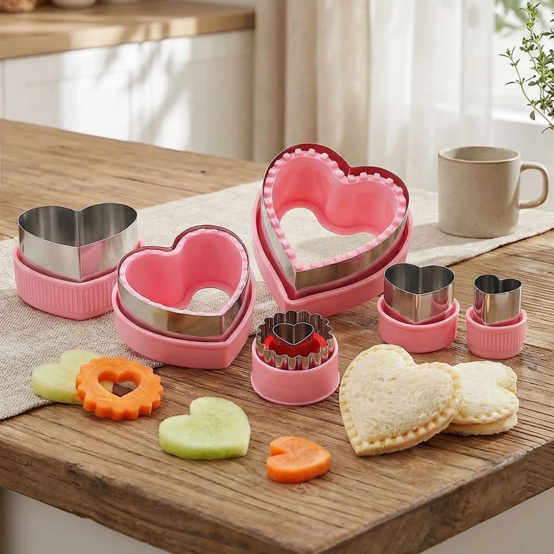 6-teiliges Valentinstag-Herz-Ausstechformen-Set, Sandwich-Ausstecher und Versiegelung für Kekse, Obst, Gebäck, Edelstahl-Küchen-Backwerkzeuge