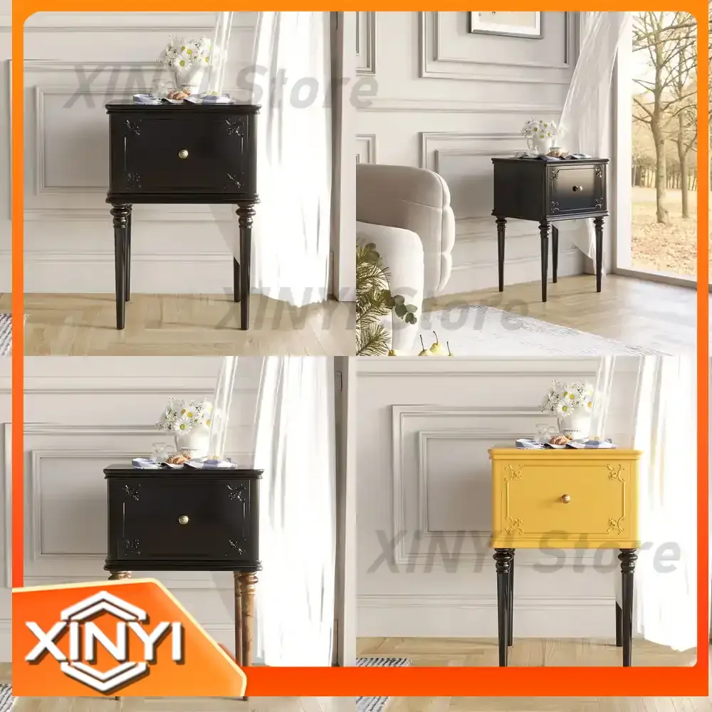 Modern Simple Solid Wood Bedside Table with Drawer Storage for French Light Luxury Retro Bedroom Side Cabinet