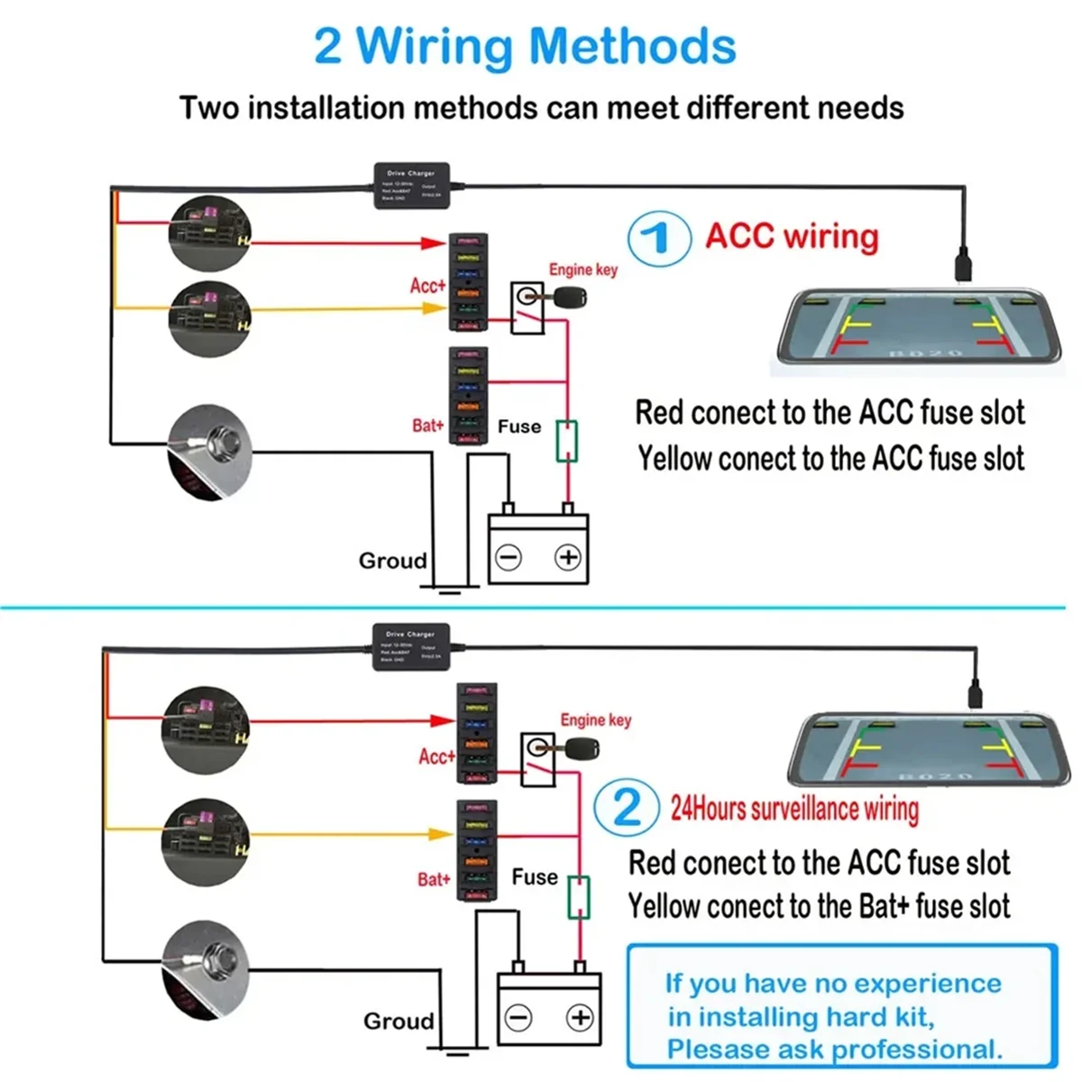 For 70mai Hardwire Kit UP03 Only Type-C Port for 70mai A810 X200 Omni M500 24H Parking Monitor Power Line(B) NND