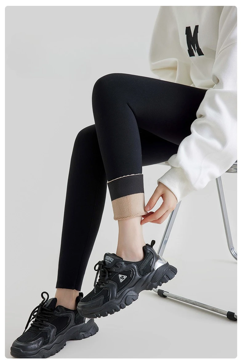 Podzimní nové legíny s králičím sametem a žraločím vzorem pro ženy s vysokým pasem, tenké fleecové teplé legíny, zimní bezešvé sportovní ležérní legíny - náhled 4