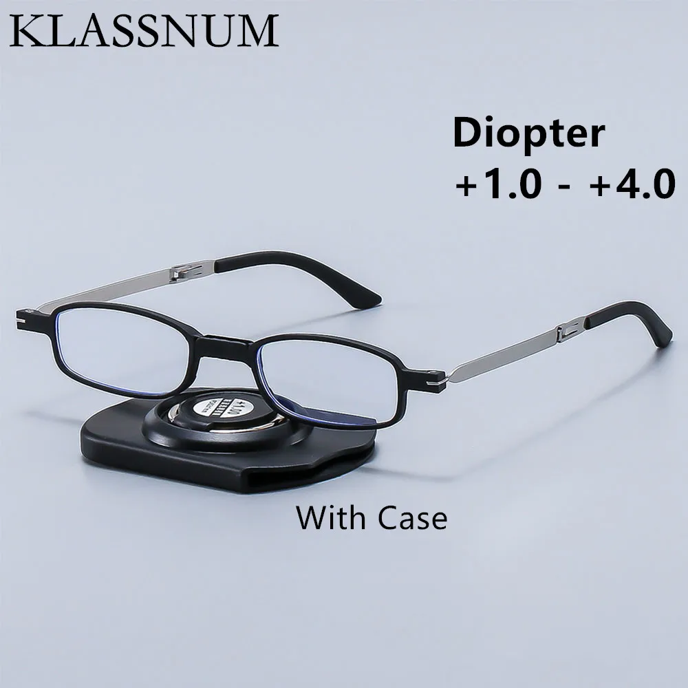 KLASSNUM Folding Reading Glasses Women Men Anti-Blue Light Ultra-light Presbyopia Eyeglasses W/ Case Eyewear Diopter +1.0 - +4.0