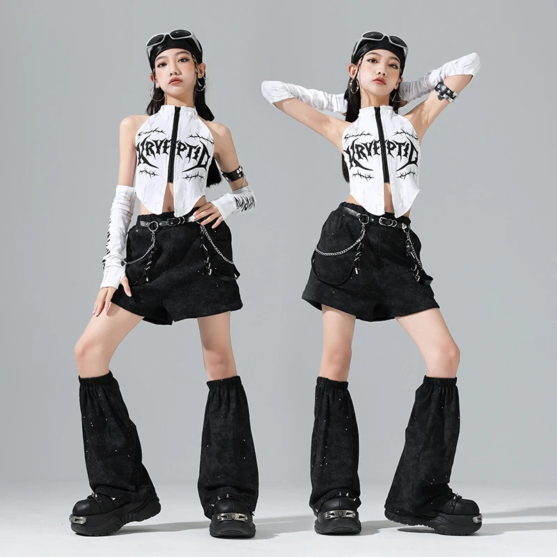 Mädchen Hip Hop Outfits Crop Tops Tiered Röcke Kind K-pop Streetwear Goth Rock Kind Jazz Mädchen Gruppe Street Dance kleidung Set