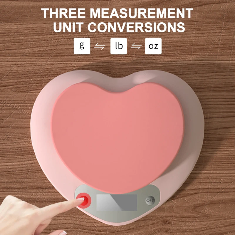 Imagen 6: Báscula de Cocina Electrónica de 5 kg/1 g, 3 kg/0,1 g, Báscula Multifunción para Hornear, Báscula Digital Portátil con Forma de Corazón Rosa