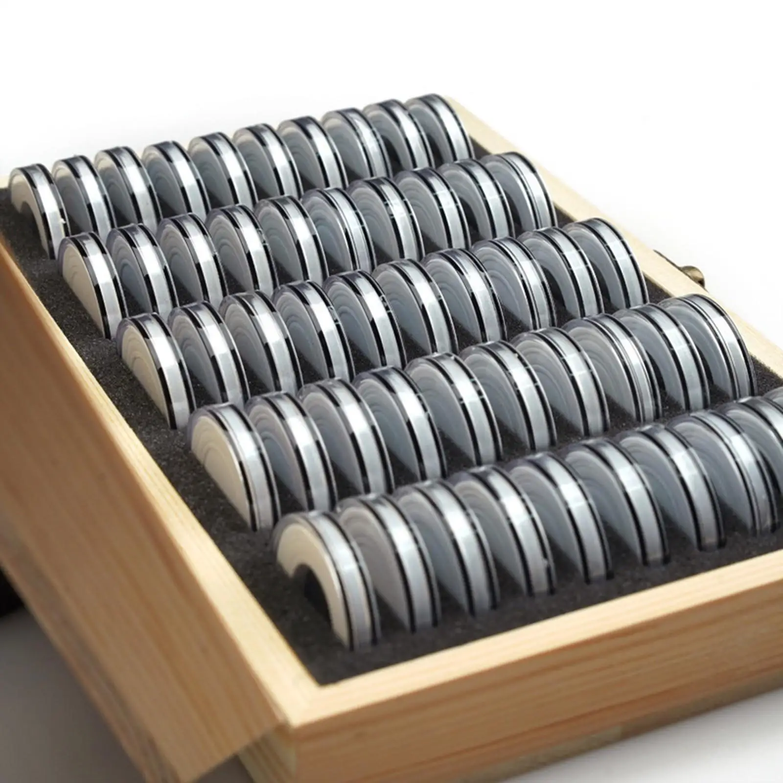 50PCS Coin Storage Box With Adjustment Pad Adjustable Wooden Commemorative Coin Collection Case Holder Organizer