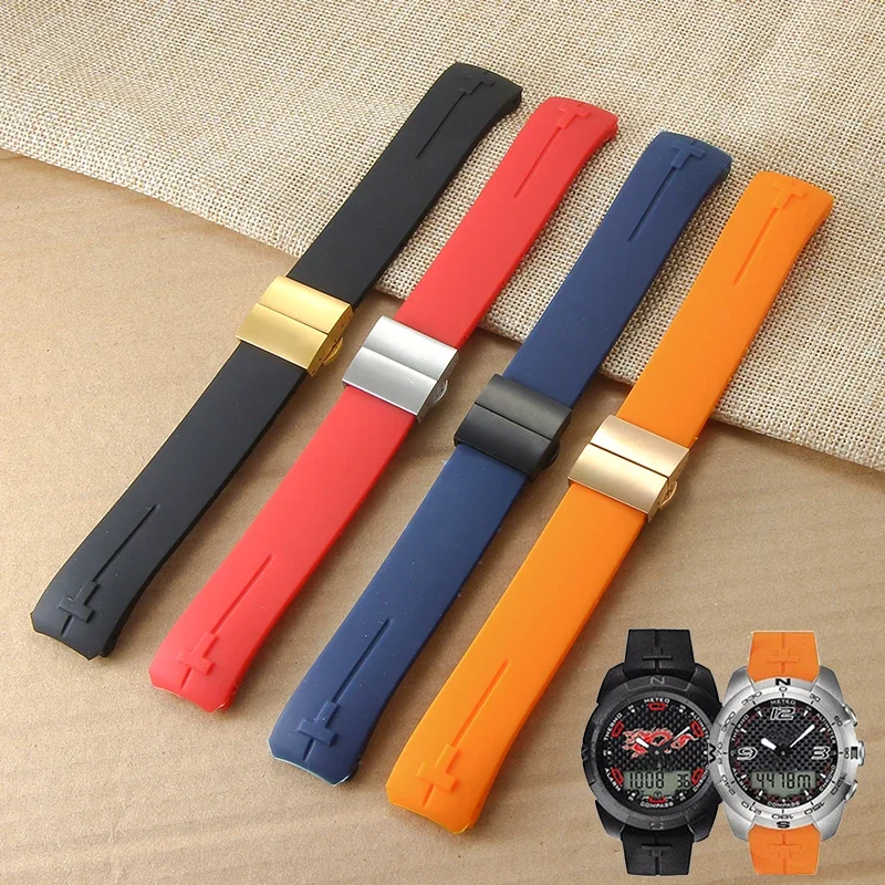 Non-Slip High Elasticity for Tissot T-Touch 21 20mm Black Orange T047 T013 T33 Special Interface Anti-Aging Silicone Watch Strap