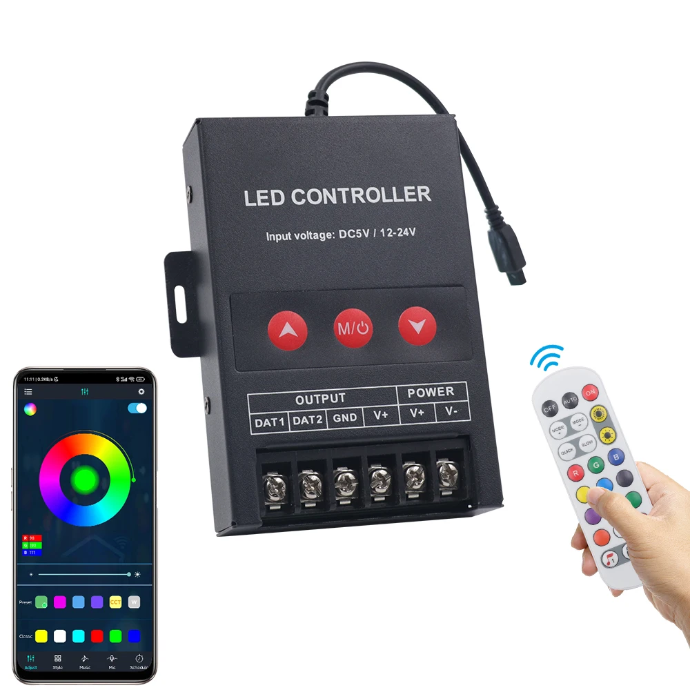 

RGB Bluetooth Controller DC5-24V WS2812B LED Controller Dimmer with 24Key IR Remote for WS2811 WS2812B RGB LED Neon Light Strip