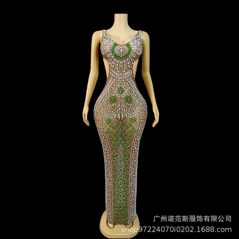 Sexy Jarretel Strass High-end Celebrity Verjaardagsfeestje Licht Luxe Avondjurk Studio Tentoonstellingshal Model Prestaties