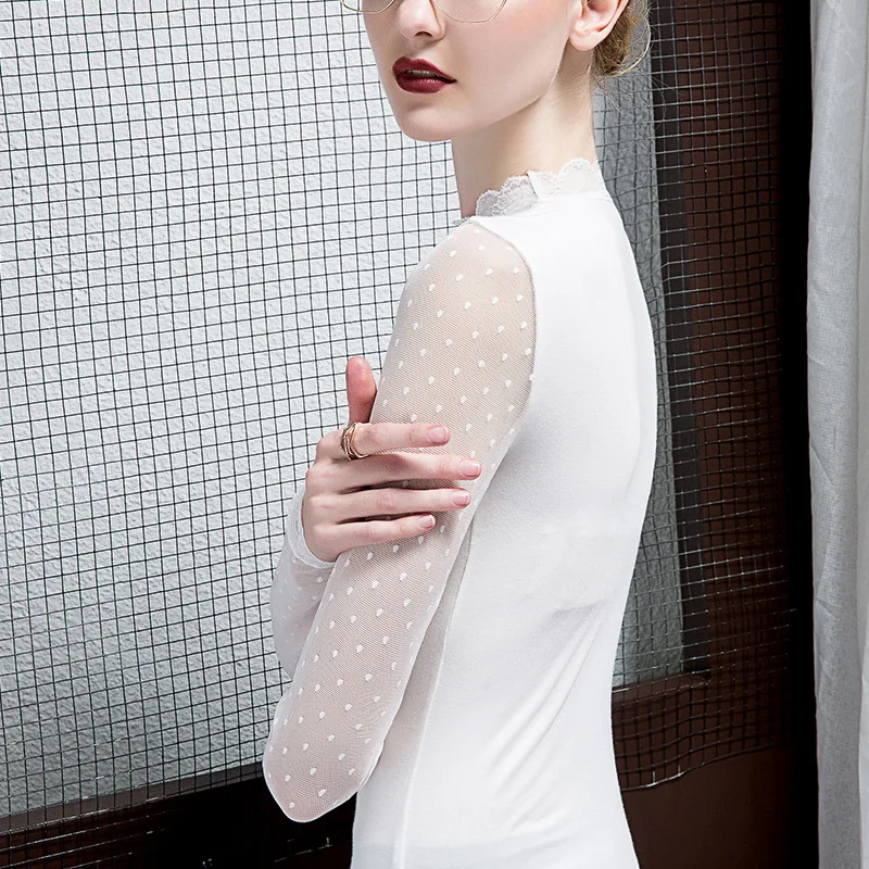 MadBlack – europäisches Damen-T-Shirt, sexy Stand-Spitzen-Patchwork, Streetwear, langärmelig, schmales S-3XL-T-Shirt, 2025, Winter, neu T5D441CC