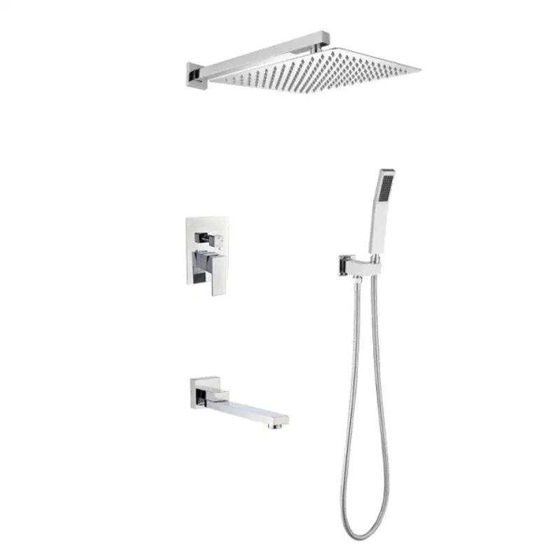 Wall-mounted Shower System Combination with Hand Shower 12-inch Shower Head and Bathtub Head Concealed Hot and Cold Shower Set