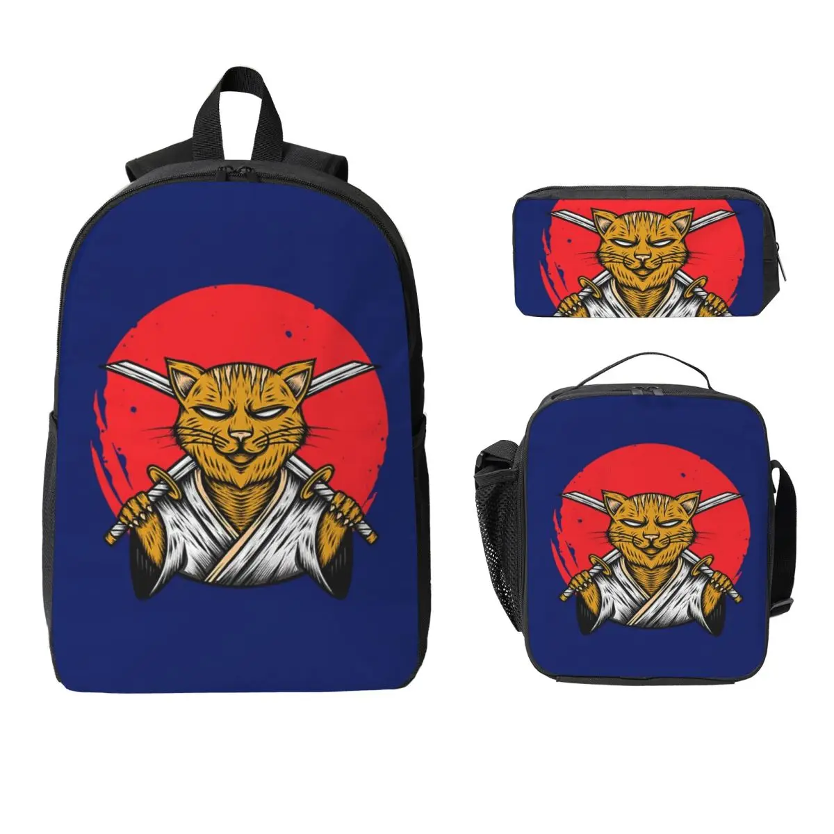

Cats Anime Samurai Sword Backpack Student Boys Girls BookBag School Bag Laptop Shoulder Bags 3ps Insulated Lunch Bag Pencil Case