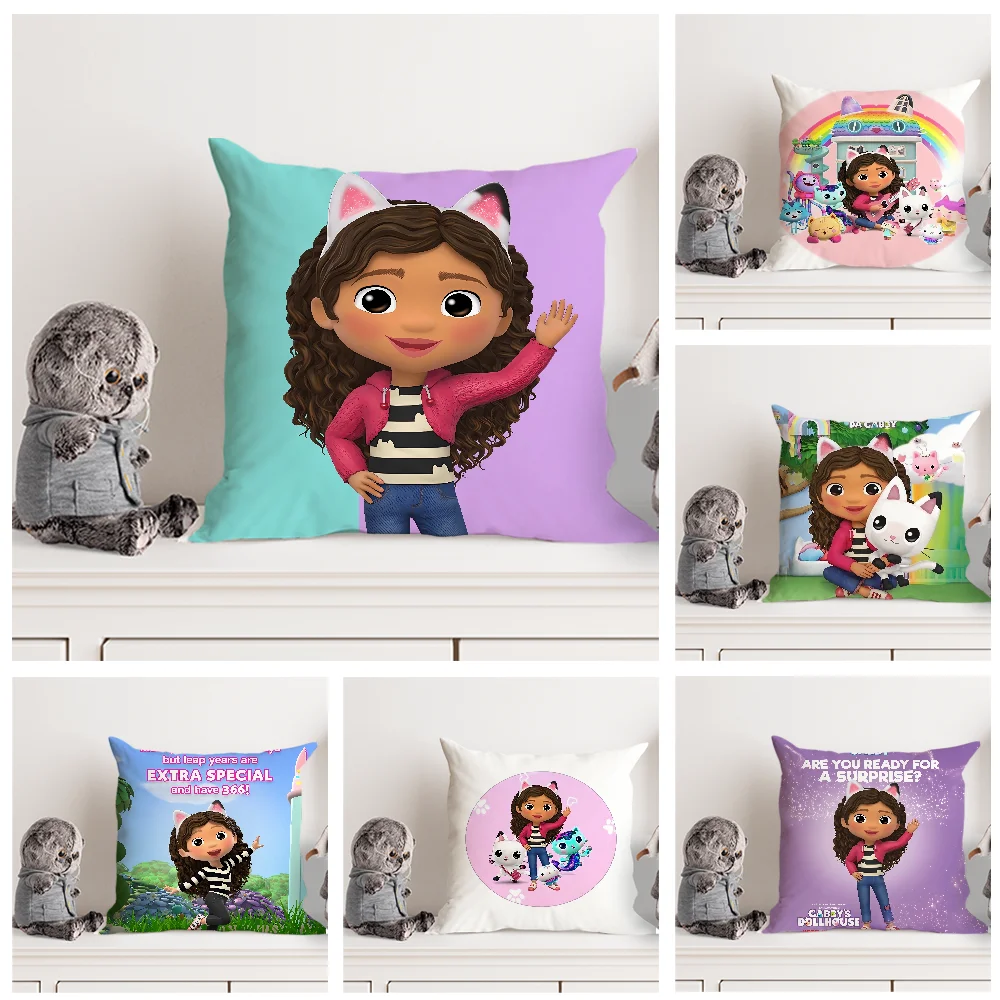 Cute G-Gabbys D-Dollhouse Pillow Case Double Sided Printed Cushion Cover Soft Short Plush Sofa Decorative Home Decoration